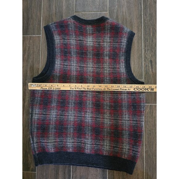 VTG Polo Sport Ralph Lauren Sportsman Wool Plaid Vest Mens Large Red Gray V Neck - Picture 4 of 7